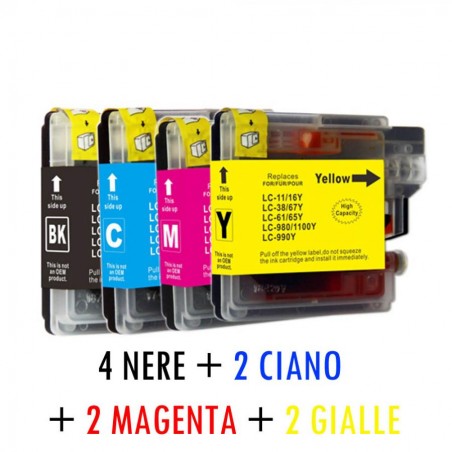 LC-980XXL - Offerta composta da n. 4 Cartuccia inkjet Nero + 2 x Colore compatibile, Dcp 145 C, 165 C, Mfc 290 C, Dcp 6690 CW - 