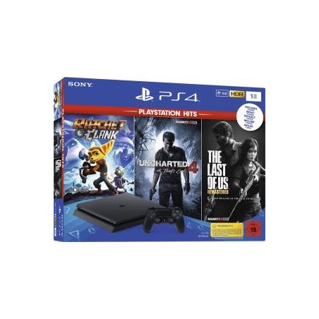 PS4 Console 1TB Slim + Uncharted 4 + Ratchet & Clank + The Last Of Us Remastered