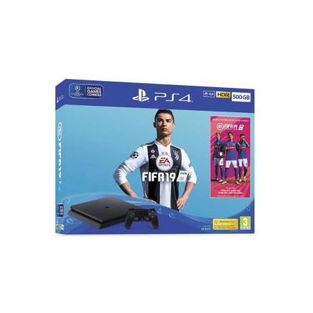 PS4 Console 500GB F Chassis Slim Black + Fifa 19 *