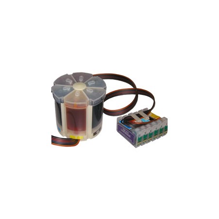 T0807 - CCISS vuoto autoresettante Nero + colori per Epson Multifunzione Stylus Photo RX 560, RX 585, RX 685, Stylus Photo R265,