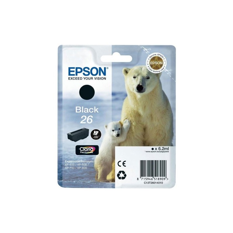 T2601 - 26 - Cartuccia Nero originale Eps Expression Premium XP600, XP605, XP700, XP800. codice T260140420. T2601 - 26. T2601 - 26 - Cartuccia Nero originale Eps Expression Premium XP600, XP605, XP700, XP800. codice T260140420. T2601 - 26.