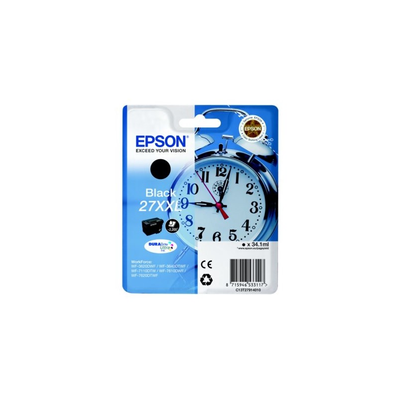 T2791 - 27XXL - Cartuccia Originale Nero per Epson Workforce WF3620DWF, WF3640DTWF, WF7110DTW, WF7610DWF, WF7620DTWF. T2791 - 27XXL - Cartuccia Originale Nero per Epson Workforce WF3620DWF, WF3640DTWF, WF7110DTW, WF7610DWF, WF7620DTWF.